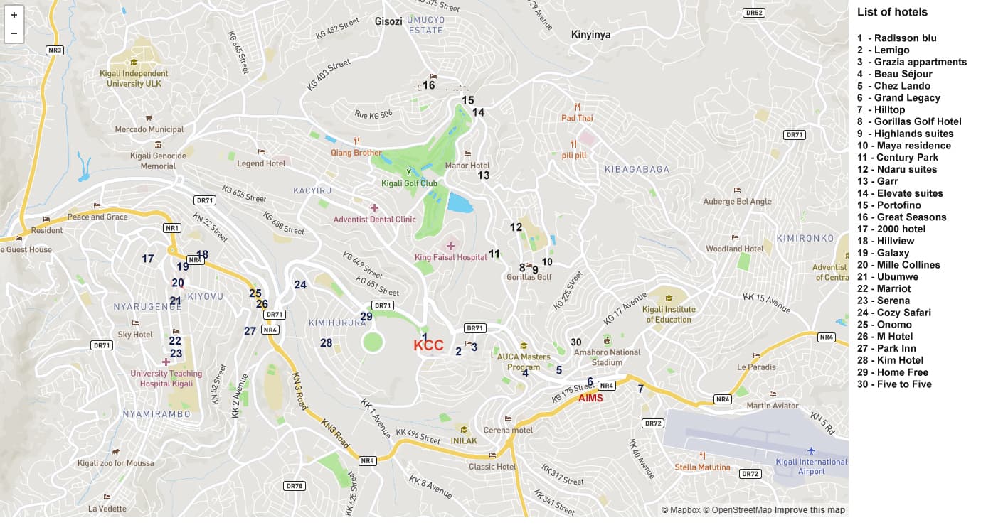kigali hotel List map